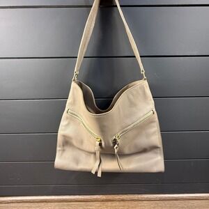 Tote Le Monde Finch Collection 100% Leather Geneva Bag Gray/Tan Shoulder Bag